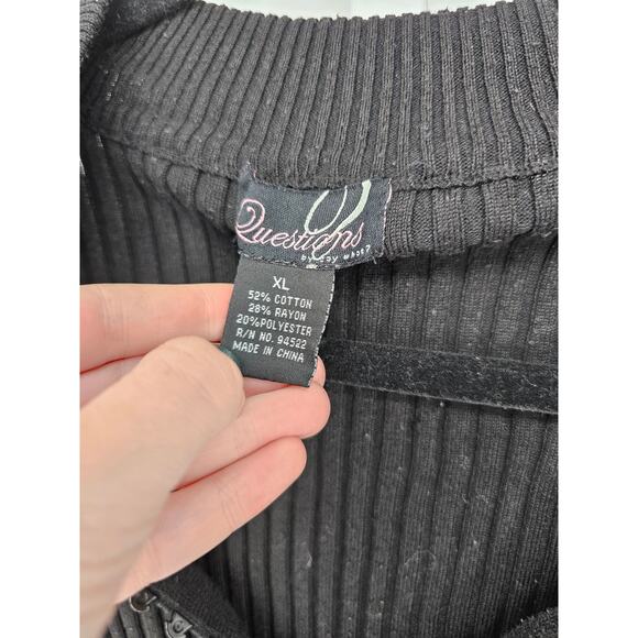 Vintage Y2K Questions by Say What Sz XL Zip Front Knit Sweater Black Rhinestone - Picture 3 of 4